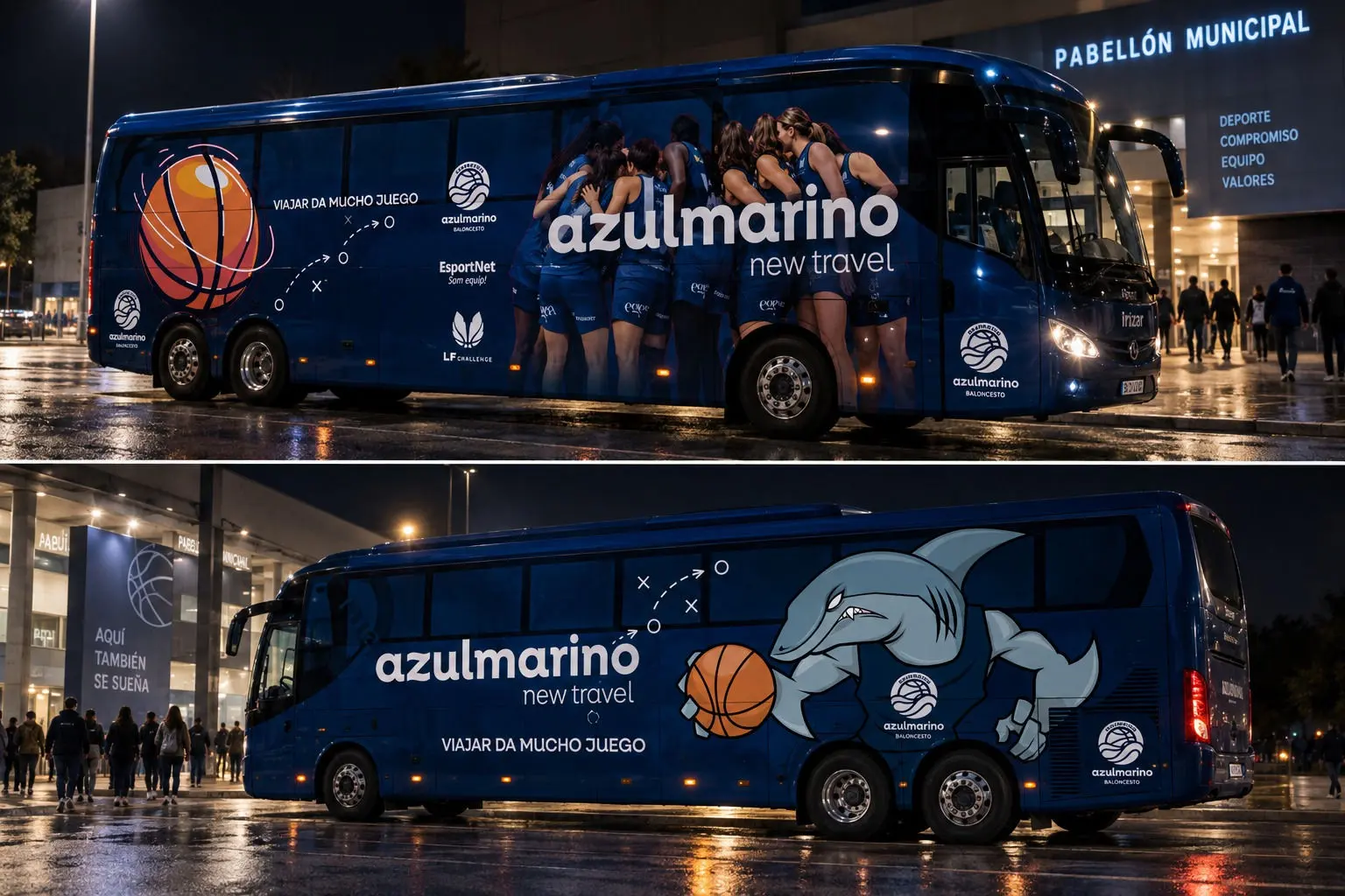 Autocares de Azulmarino New Travel rotulados en azul
