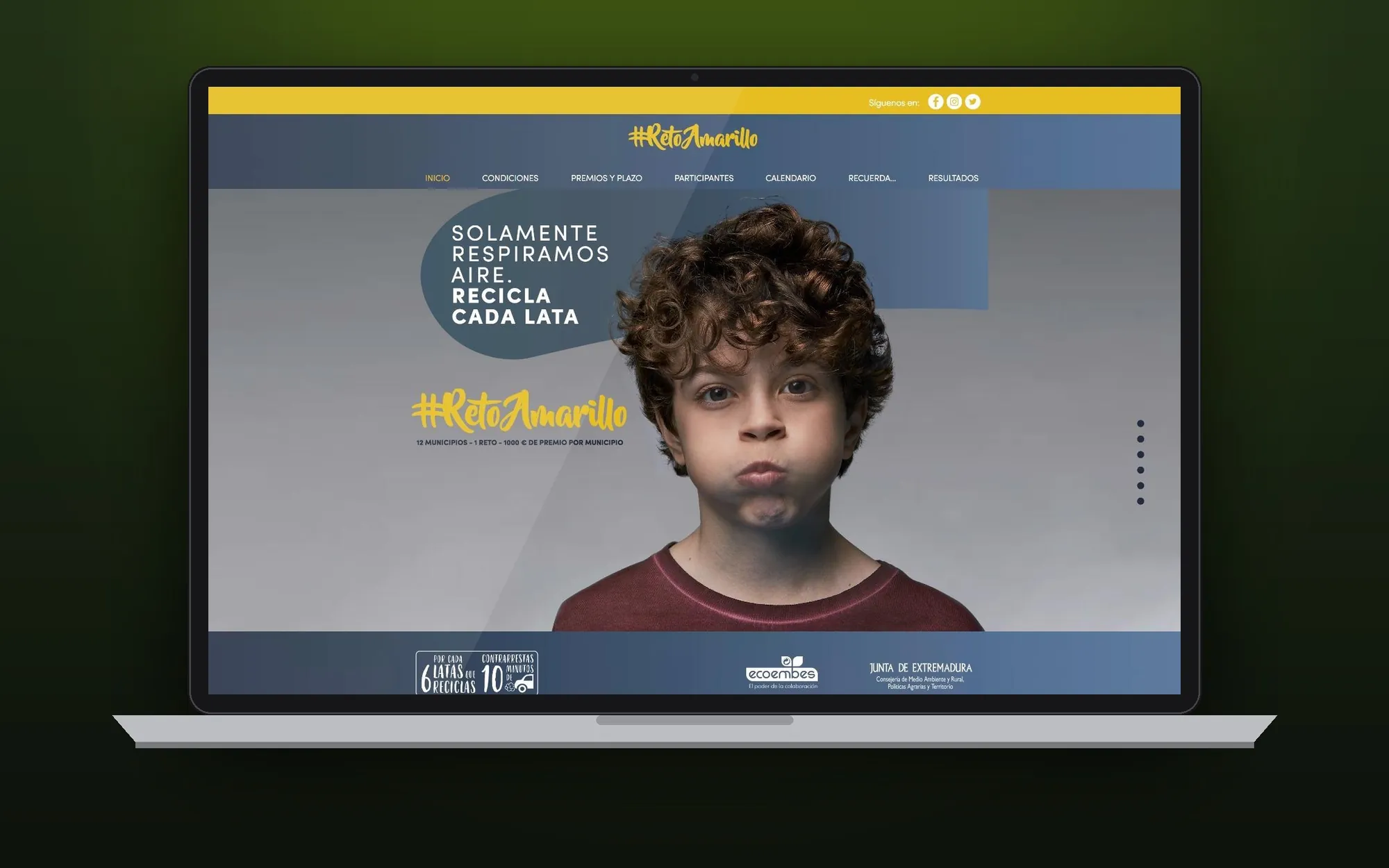 Web del Reto Amarillo de Ecoembes en un portátil